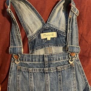 Madewell Light Wash Blue Denim Overalls with Contrast Stitching